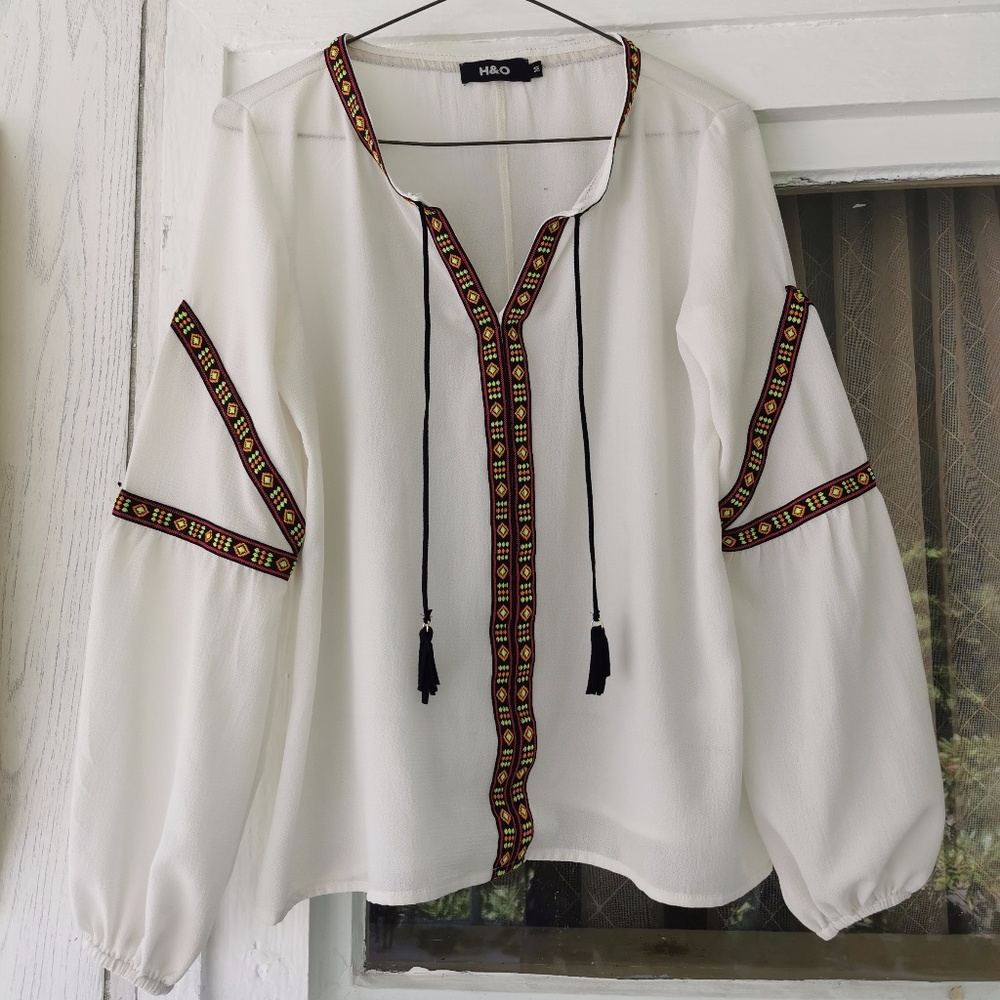 Boho White Shirt - Size Medium